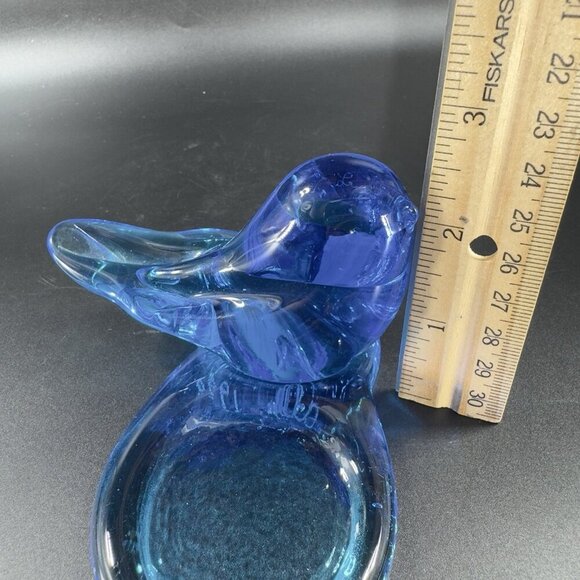 1990 Leo Ward Blue Bird Of Happiness Glass Bird Tea Light Holder UV Glow Votive - Picture 5 of 12